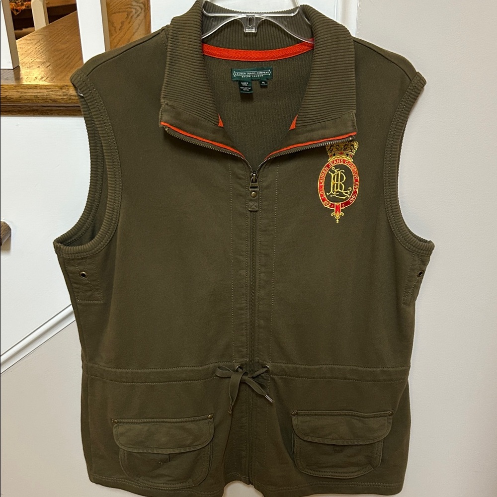 Lauren Jeans Company Ralph Lauren XL olive green vest with orange trim like new